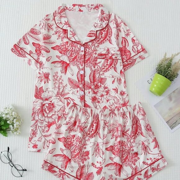 Anchor Apparel Other - Floral Print Pajama Set, Short Sleeve Top & Shorts (size S)